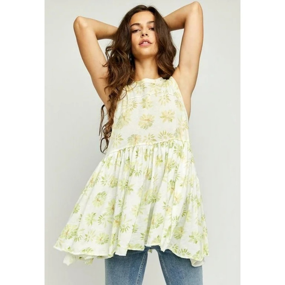 Free People Madison Print Sleeveless Tank Cotton Longline Tunic Dress